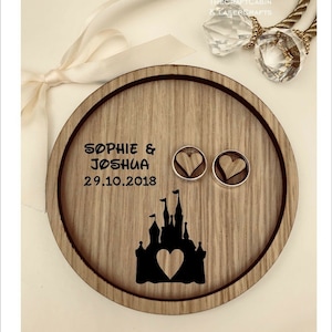 Wedding Ring Bearer Pillow Tray, Dish, Plate: Personalised Cinderella Fairytale Castle