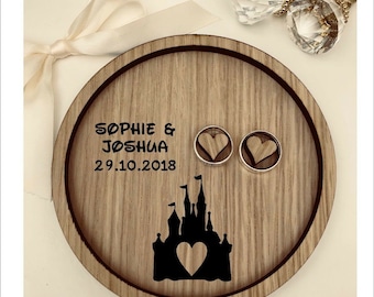 Wedding Ring Bearer Pillow Tray, Dish, Plate: Personalised Cinderella Fairytale Castle