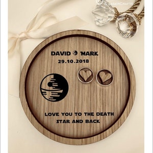 Wedding Ring Bearer Pillow Tray, Dish, Plate: Personalised Engraved Star Wars - Death Star