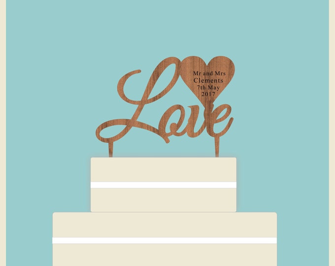 Love - Wooden Wedding Cake Topper, Engagement, Anniversary, Party