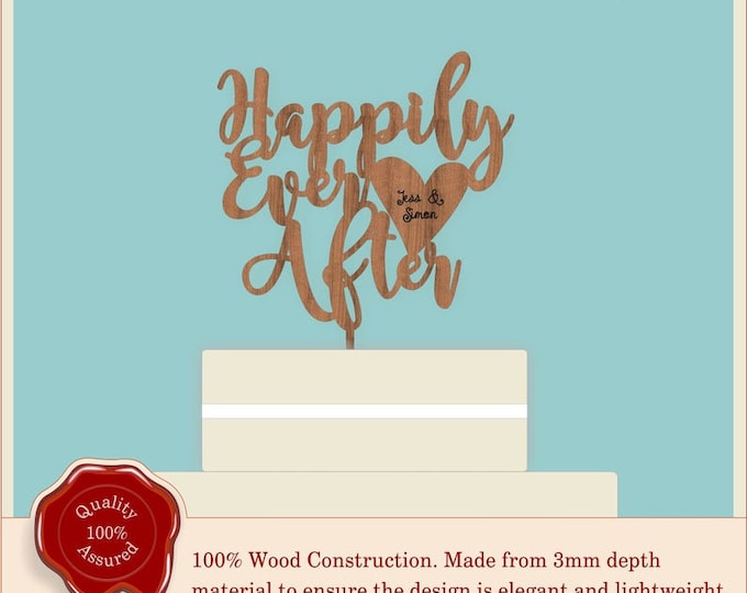 Personalised ''Happily Ever After'' Swirly Script - Wooden Wedding Cake Topper