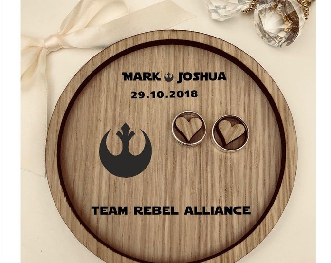 Wedding Ring Bearer Pillow Tray, Dish, Plate: Personalised Engraved Star Wars - Rebel Alliance