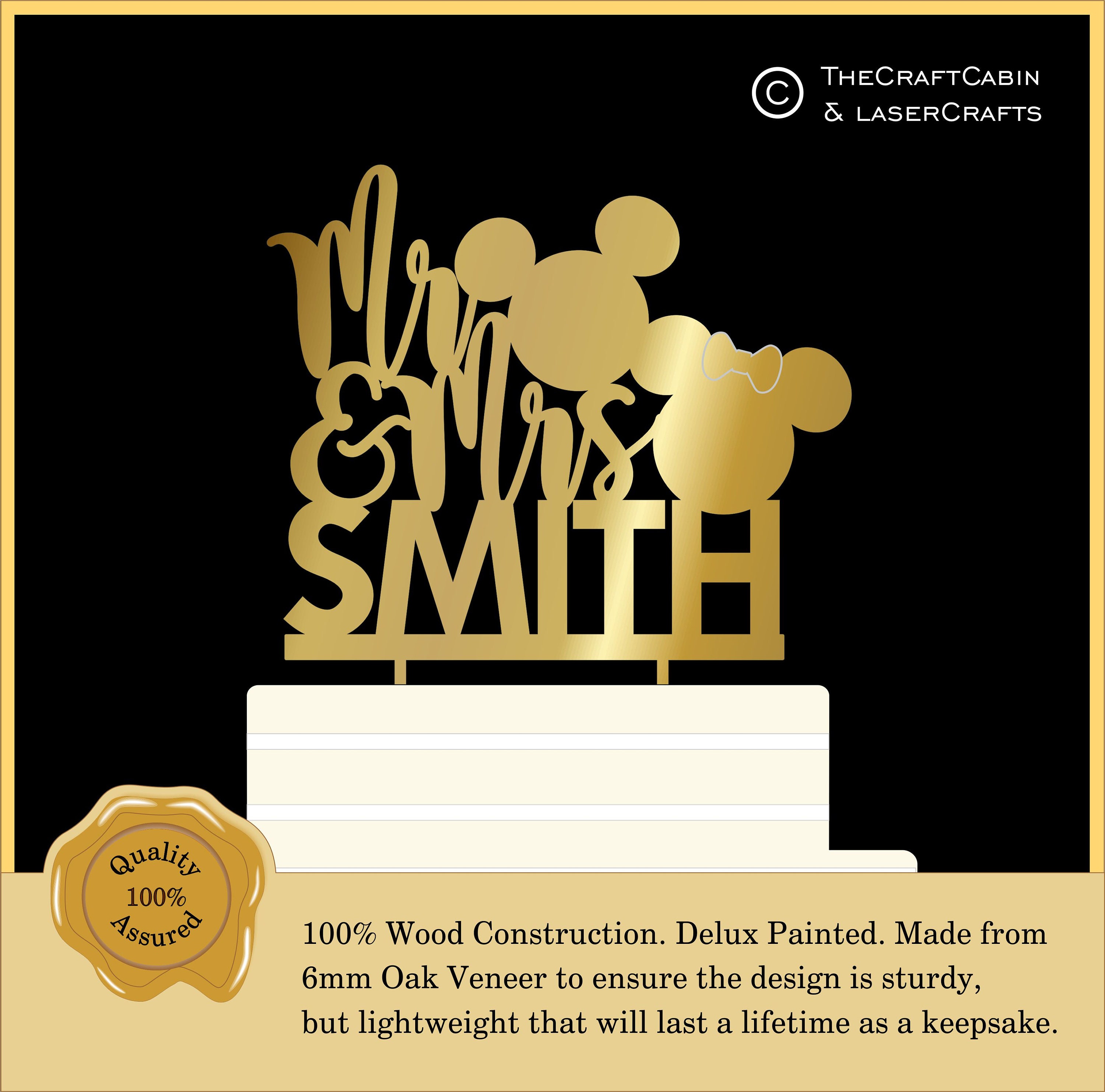 Disney Mickey and Minnie Wedding Cake Topper 'Delux' Personalised 'Mr