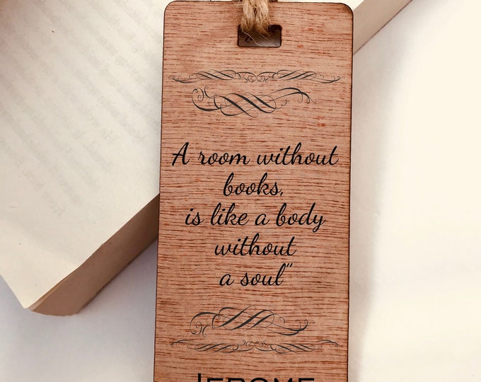 Personalised Name, Engraved,Wooden Bookmark, A Room Without Books - Family Gift Bookmark Book lover Boys Girls Gift