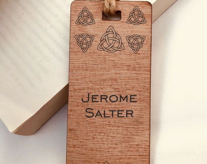 Personalised Name Engraved Wooden Bookmark Triangle Celtic Design Irish Welsh Birthday, Christmas - Gift Bookmark Book lover Boys Girls Gift