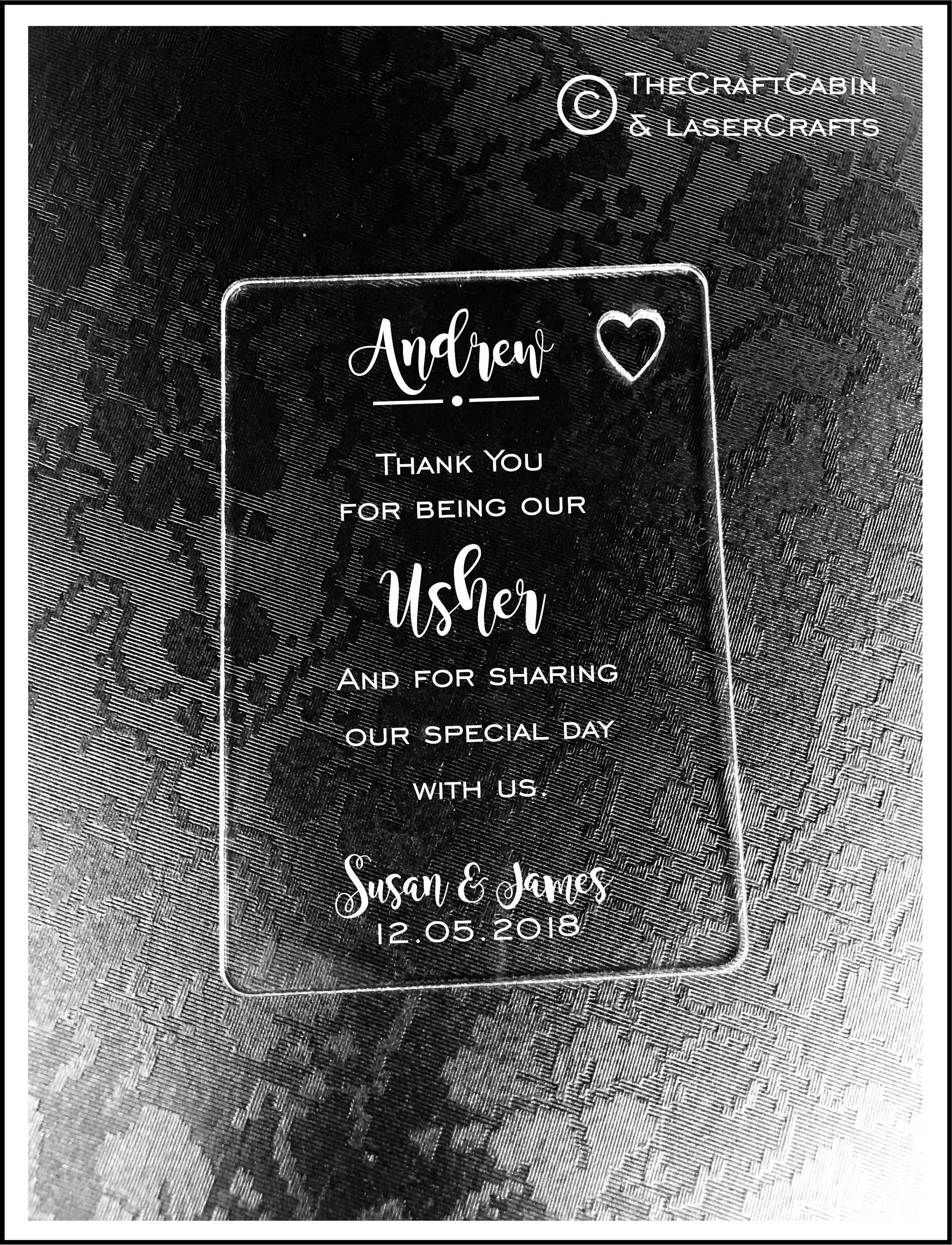 Personalised Usher Gift Wallet Card Keepsake. High Quality Engraved