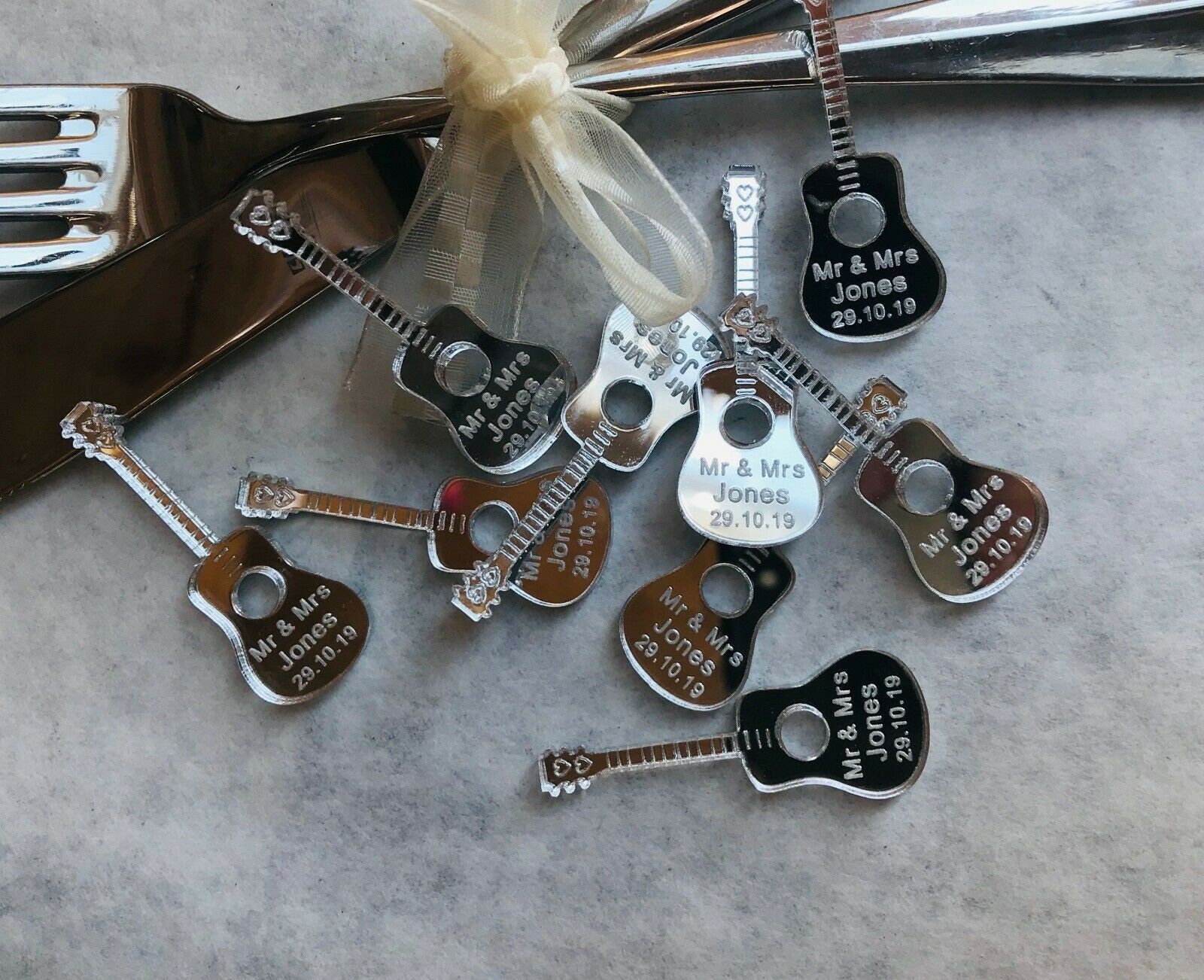 Personalised Acoustic Guitar Custom Confetti Wedding Favours, Mr Mrs