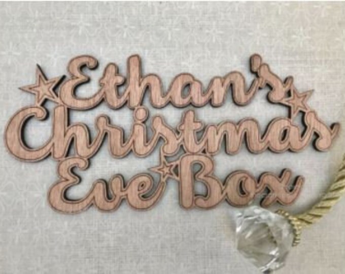 Personalised 'Christmas Eve Box' Topper. Bubble Text & Stars. Wood Craft Sign.