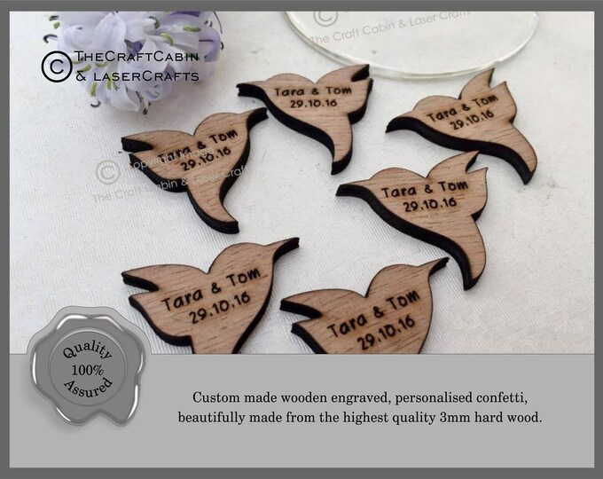 Personalised Wooden Hummingbird Fairytale Rustic Woodland Wedding Confetti Mr & Mrs