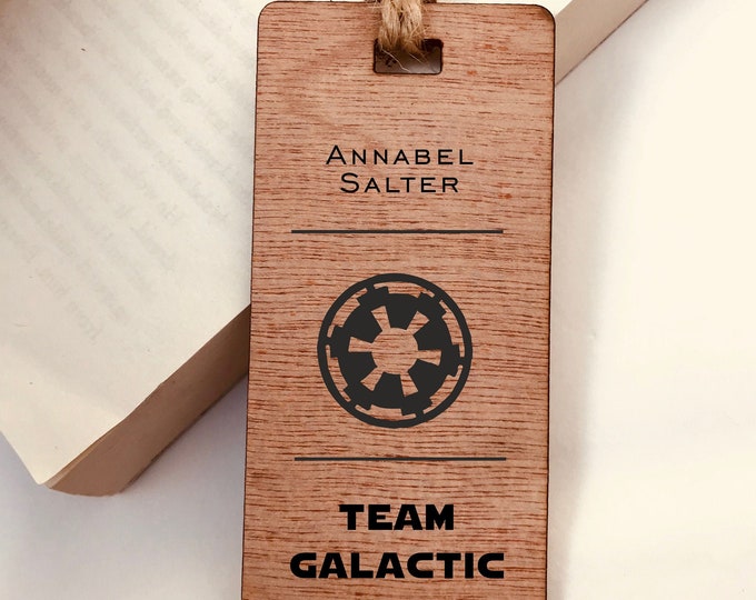 Personalised, Engraved Name Gift Wooden Bookmark, Star Wars Team Galactic Empire. Family Book lover Boys Girls Gift for the avid reader