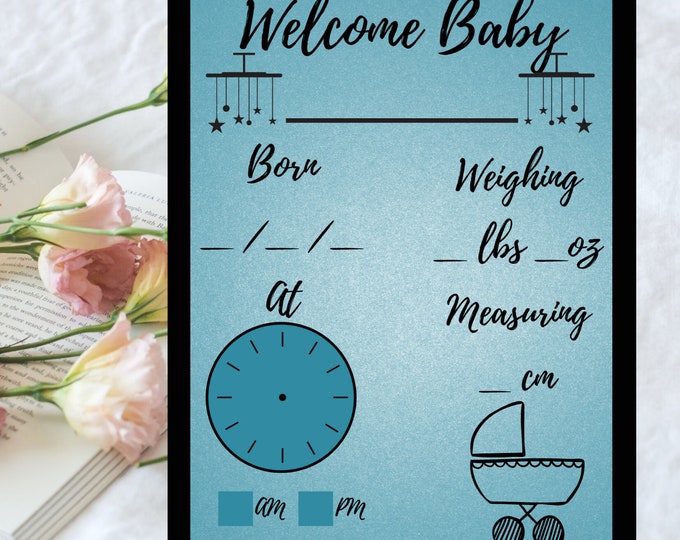 Printable Baby Announcement Files - Baby Boy Blue Photo Prop