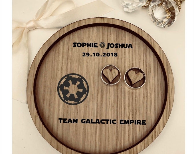 Wedding Ring Bearer Pillow Tray, Dish, Plate: Personalised Engraved with Star Wars - Galactic Empire