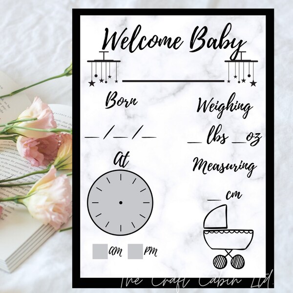 Printable Baby Announcement Files - Unisex Black and White Photo Prop