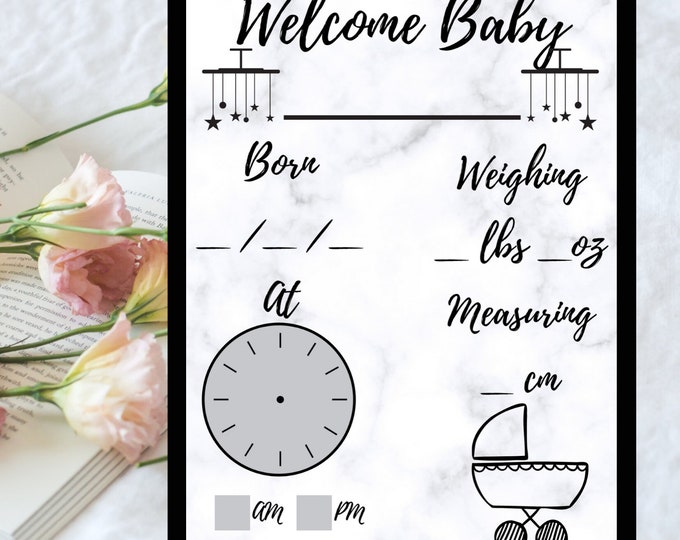 Printable Baby Announcement Files - Unisex Black and White Photo Prop