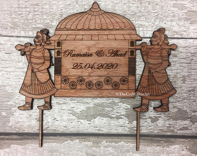 Mughal Art Doli Wedding Wooden Cake Topper - Indian Pakistani Asian Nikkah Shaadi Shadi Baraat Valima Sangeet Sagai Raja Maharaja Rani