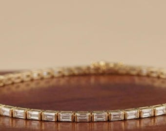 Bracciale tennis con diamanti, bracciale tennis baguette in oro bianco 14 carati, bracciale creato in laboratorio, splendido bracciale con diamanti gialli