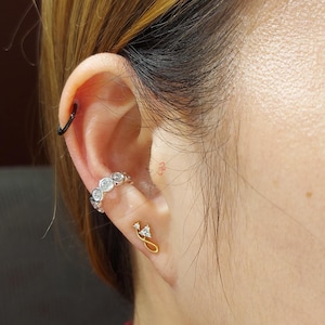 14K Gold Genuine Diamond Ear Cuff, 3 MM Diamond Ear Cuff Earrings, Cartilage Piercing Earring, Classic Wedding Earrings