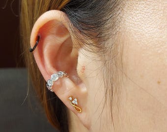 14K Gold Genuine Diamond Ear Cuff, 3 MM Diamond Ear Cuff Earrings, Cartilage Piercing Earring, Classic Wedding Earrings