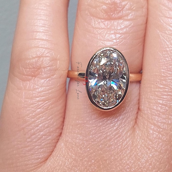 3Ct D VVS2 IGI certified lab grown Oval diamond engagement ring lab created diamond with bezel engagement ring, proposal ring promise Ring