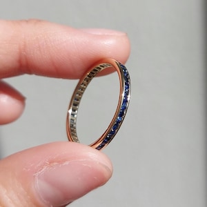 Sapphire Blue Full Eternity Ring, 14K & 18K Gold Wedding Band, Stacking Ring in Yellow, White, or Rose Gold