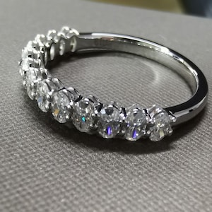 Solid gold Oval Brilliant Cut Half Eternity Ring, stacking UK Hallmark Wedding Band- moissanite wedding band.