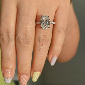 4Ct lab grown Oval diamond D VVS2 Certified engagement ring lab created diamond ring with accent engagement ring proposal ring promise Ring