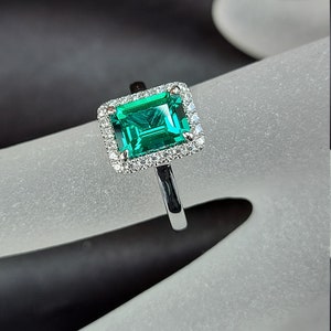Emerald Engagement Ring,Diamond Halo Ring, 1.5 ct Emerald Cut ,Halo Diamond Wedding Ring, .20ct Diamonds, White Gold, Lola ring