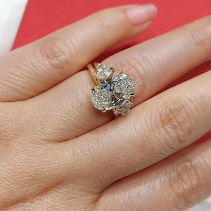 4 Carat Oval Cut Lab Grown Diamond Solitaire Engagement Ring & Matching Round Diamond Wedding Band, IGI Certified D/VVS1, 14K Yellow Gold.