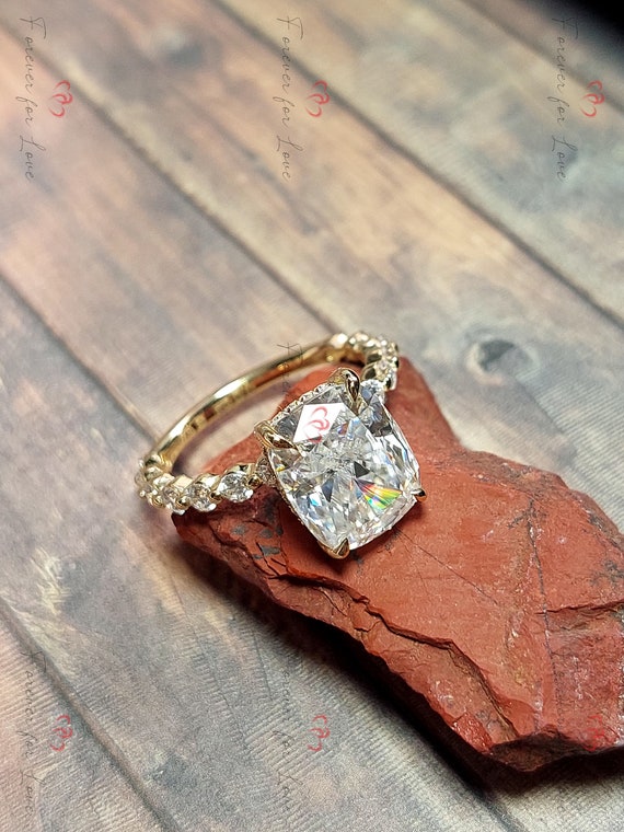 Cushion Cut Moissanite Engagement Ring 4 Ct Forever Moissanite Ring Pave Diamond Ring Engagement Ring Proposal Promise Ring for Her. Etsy UK