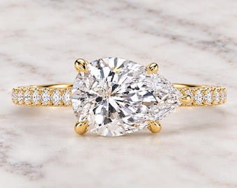 2 ct East West Pear Cut E, VVS2 IGI Certified Lab Diamond Ring, Engagement Ring for Her Lab Grown Diamond Anniversary Ring, Perfect gift