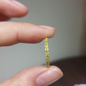 Solid gold 1.6 mm wide Half Eternity Ring, stacking UK Hallmark Wedding Band- Yellow Diamond wedding band - matching wedding band