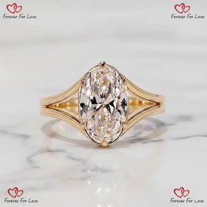 3 CT Oval Diamond Ring Genuine Lab Grown Diamond Engagement Ring Split Shank Ring Solid White Rose Yellow Gold Ring Low Setting Ring For Her