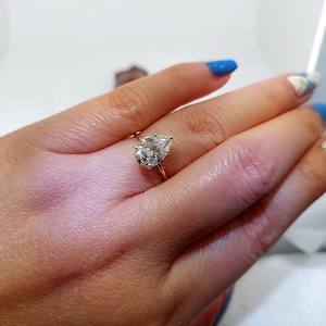 Pear Shaped engagement ring 2Ct/ 10*7 mm , diamond hidden halo ring, Rose Cut Pear Moissanite ring, Big Celebrity Ring.