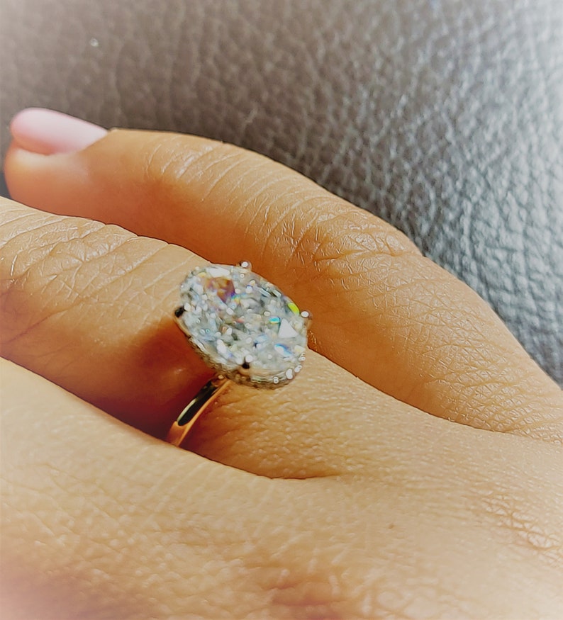 2.8 Ct Crushed ice Oval 10.57mm Moissanite engagement ring Etsy