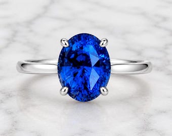 Cornflowers Blue Sapphire 3.29 Carats, Genuine Sri Lankan Oval Gemstone Ring, Anniversary gift for her, custom made, Solitaire Ring