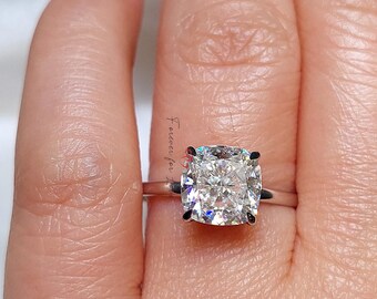 Crushed Ice Cushion Cut Moissanite Engagement Ring: 14k White Gold  Hidden Halo