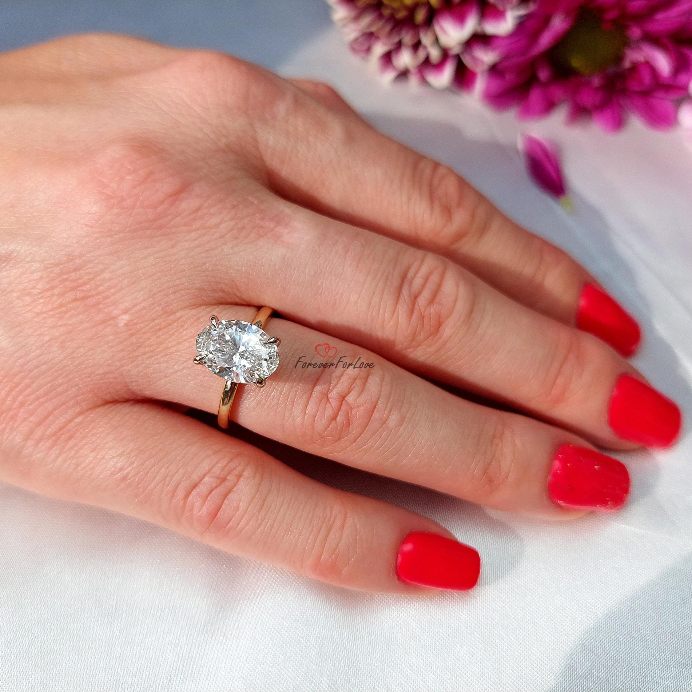 3カラット オーバル ラボクリエイト F、VS1 ダイヤモンドリング