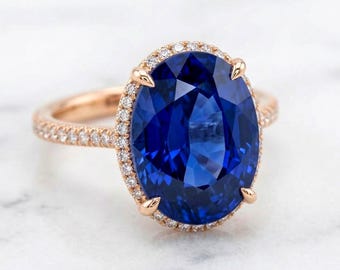 5.5ct Oval Blue sapphire Cut Engagement Ring, blue sapphire engagement ring, diamond halo ring, Proposal Ring, Perfect gift for her.