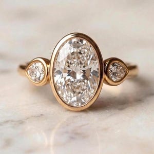 Oval Cut E, VVS2 IGI Certified Ring, Lab Diamond Engagement Ring, 3 Stone Wedding Proposal Ring, Bezel Setting Ring, Solitaire Rings