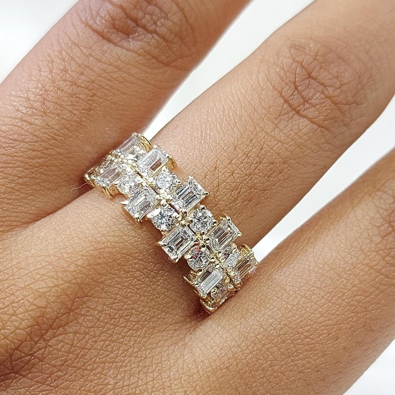 Baguette Cut Lab Grown Diamond in Solid Gold/platinum Band Half ...