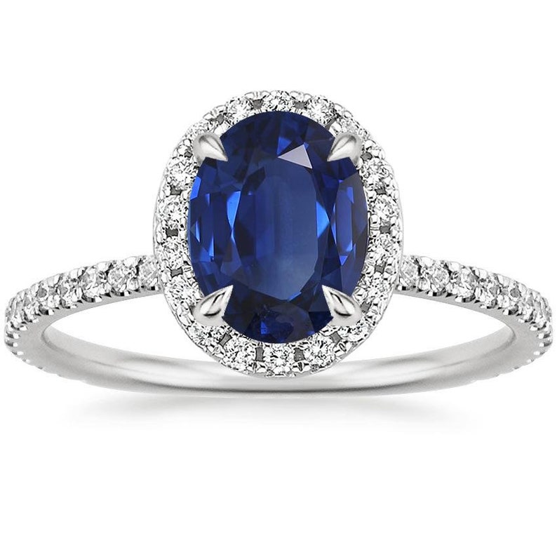 Princess Diana Natural Certified Blue Sapphire Engagement Ring, Oval cut 14k yellow gold diamond ring, 2 Ct Blue sapphire ring. image 5