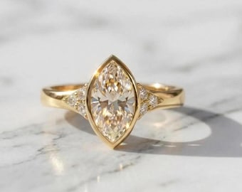 1.6ct Marquise Cut Vintage Lab Grown E ,VVS2 Clarity IGI Certified Diamond Ring, Vintage Pear Marquise Ring with Floral Band, gift for her