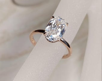 3.5 Ct Oval Moissanite engagement ring Hybrid Crushed ice Oval 11.5*7.5 mm engagement ring, Amanda setting hidden halo ring, bieber Ring.