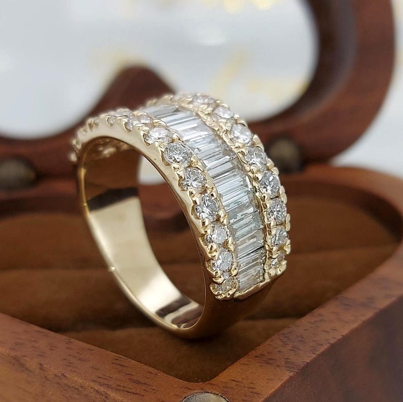14k Gold Half Eternity Baguette Cut Lab Grown Diamond Wedding Band ...