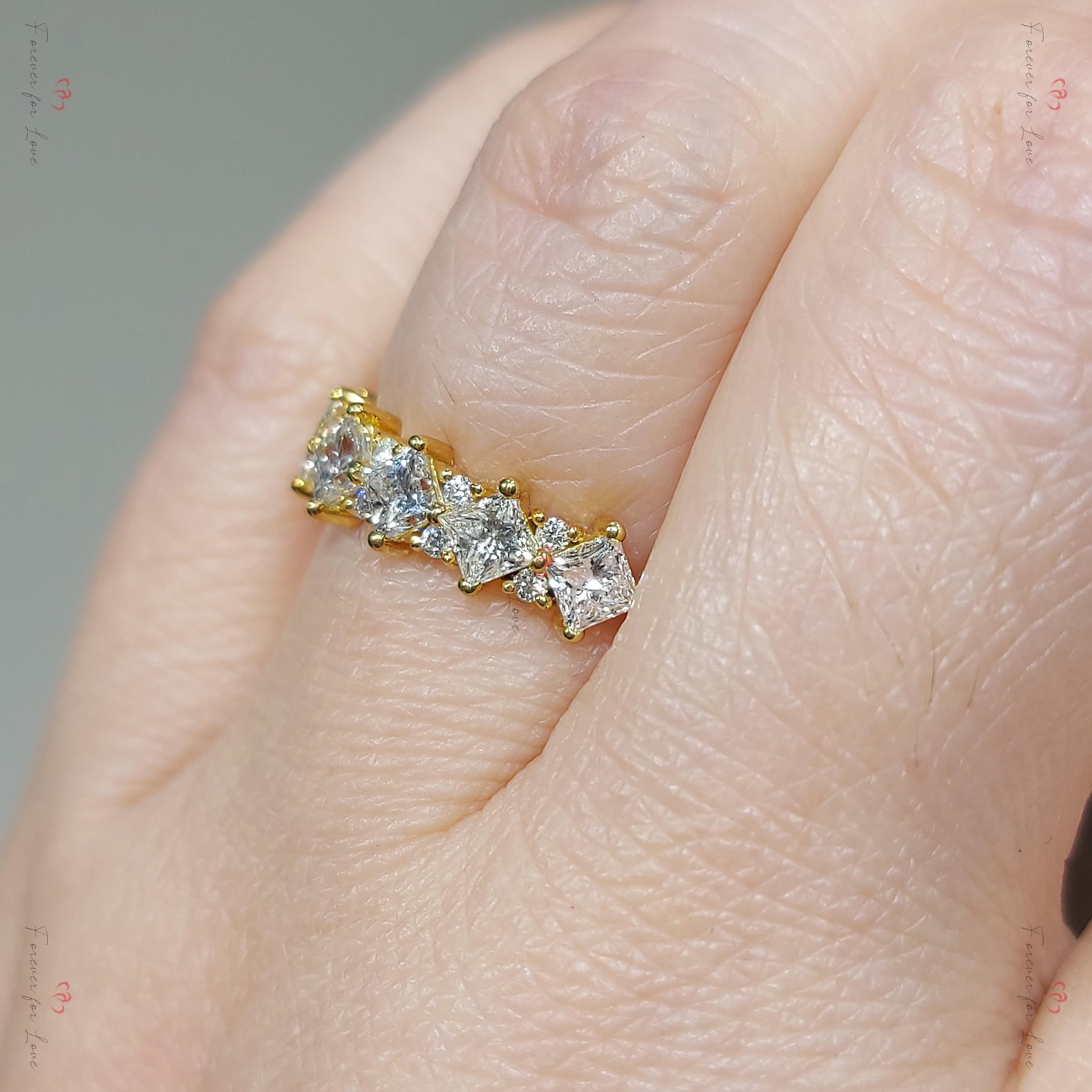 Princess Cut Diamond Half Eternity Ring 3mm 18k 14k Natural Wedding ...