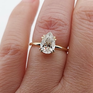 Pear Shaped engagement ring 2Ct/ 10*7 mm , diamond hidden halo ring, Rose Cut Pear Moissanite ring, Big Celebrity Ring.