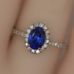 Princess Diana Natural Certified Blue Sapphire Engagement Ring, Oval cut 14k yellow gold diamond ring, 2 Ct Blue sapphire ring. image 3