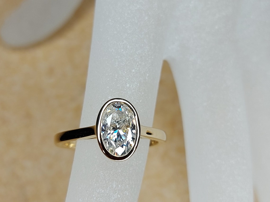 Oval Moissanite Engagement Ring Bezel Set Solid Gold, Solitaire ...