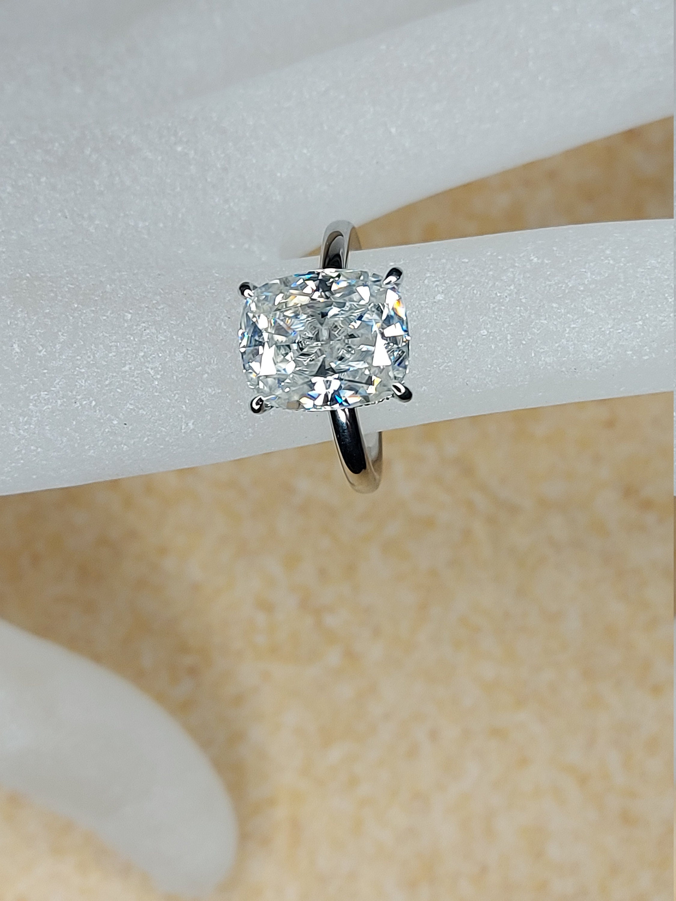 Moissanite Engagement Ring Colorless 5ct Crushed Ice Cushion Etsy