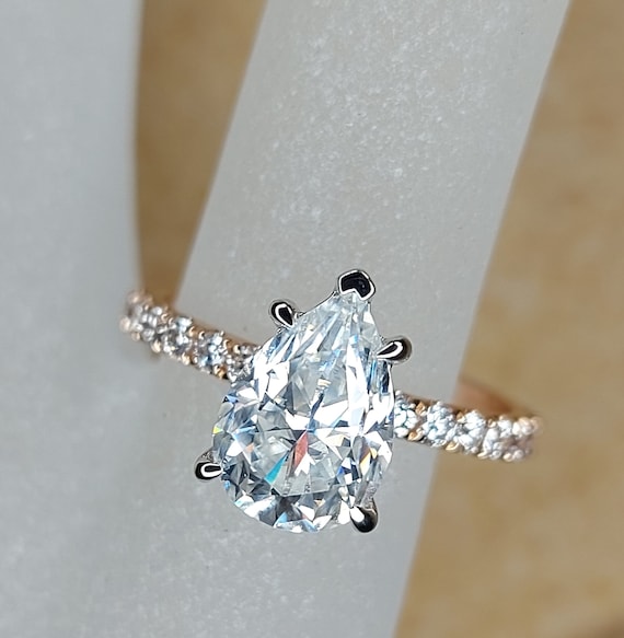 Pear Cut Engagement Ring CT Moissanite Engagement in Solid Gold,  Forever One Elongated Pear Engagement Ring, Modern Engagement